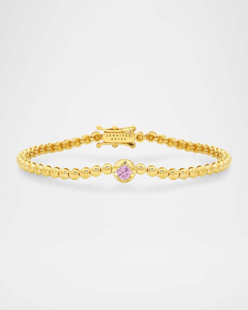 18K Yellow Gold 1 Illusion Set Pink Sapphire and Mini Bezel Tennis Bracelet